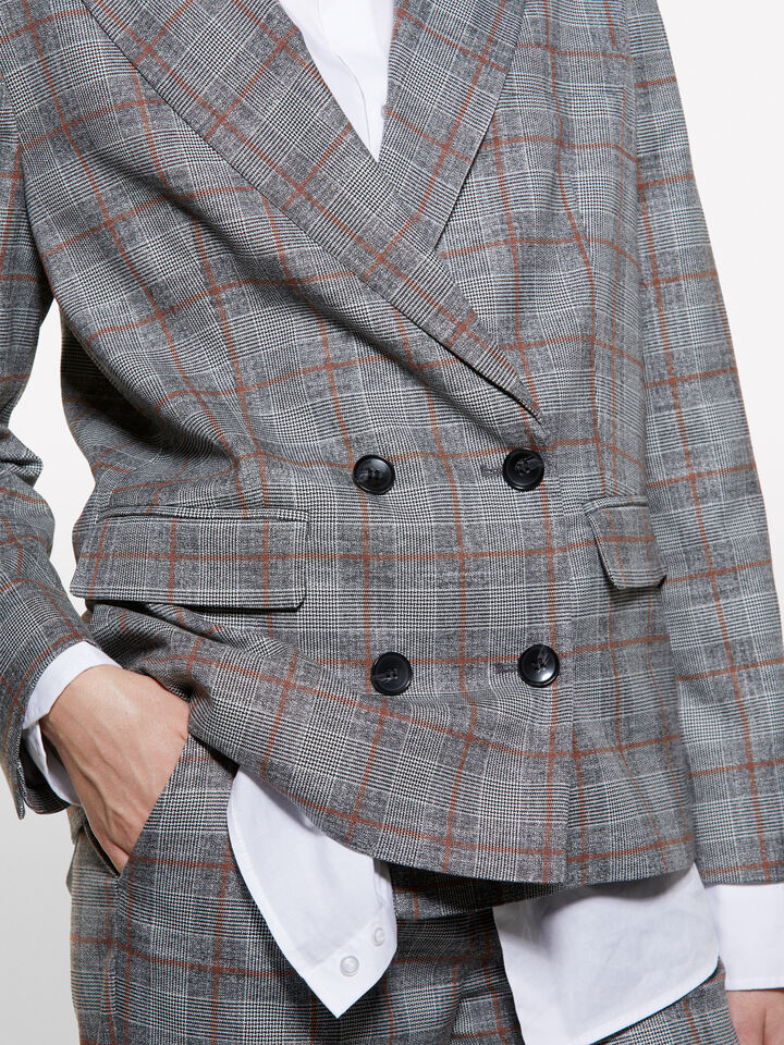 Μπλέιζερ καρό από φανέλα  - μπλέιζερ γυναικεία - Γκρι | Sisley image number 4